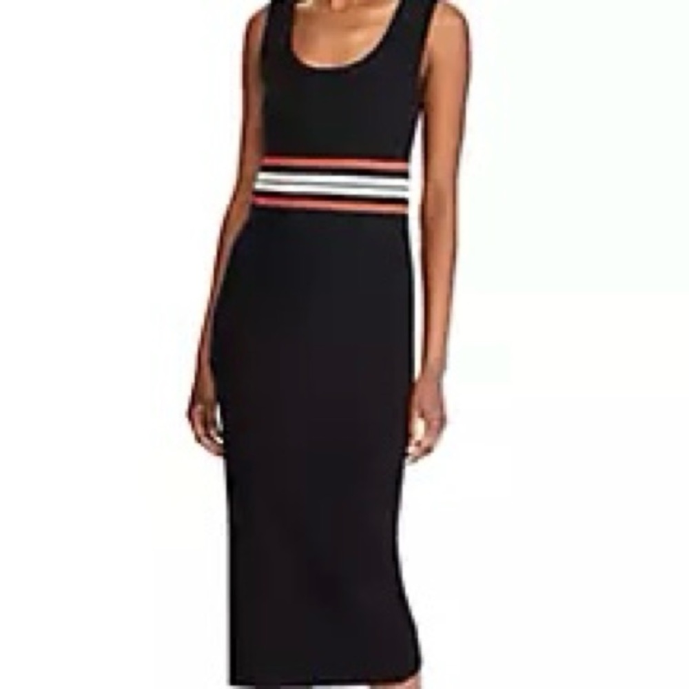 Lauren Ralph Lauren Black Midi Dress – SP – Scoop Neck, Striped Waistband